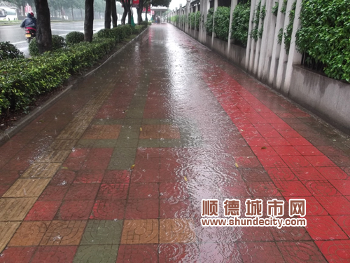 秋雨连绵 路面池塘让市民很窘迫