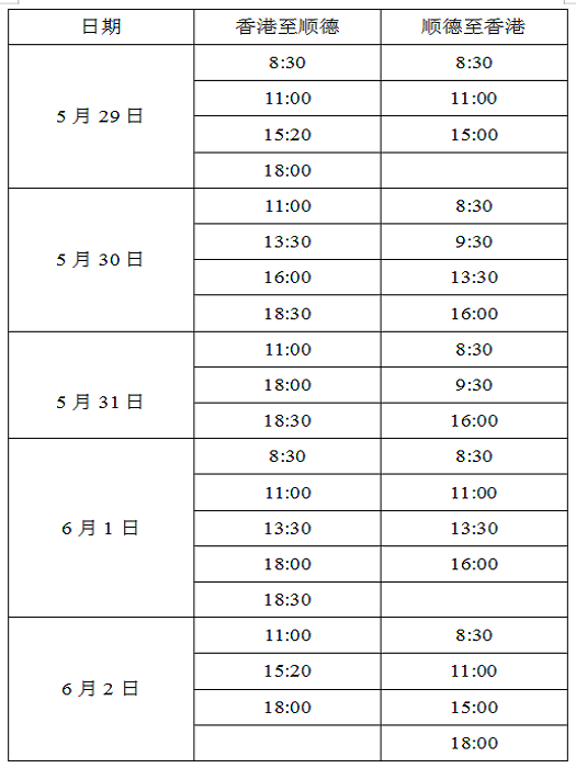 留意！临近六一，顺德港航班有调整